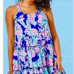 Lilly Pulitzer Loro Swing Sleeveless Dress Corsica Blue Toucan Party Print Med
